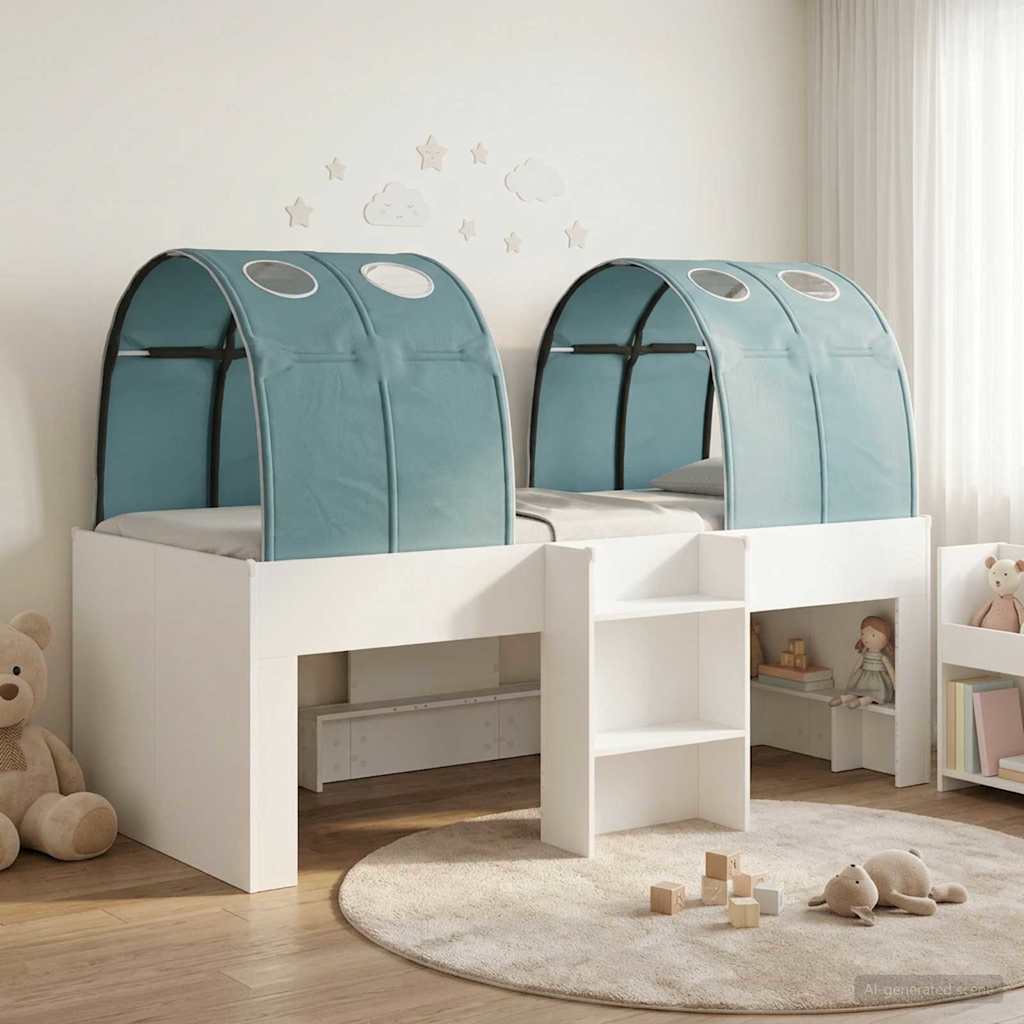 Bed with Tunnel 3 pcs White and Light Blue Engineered Wood