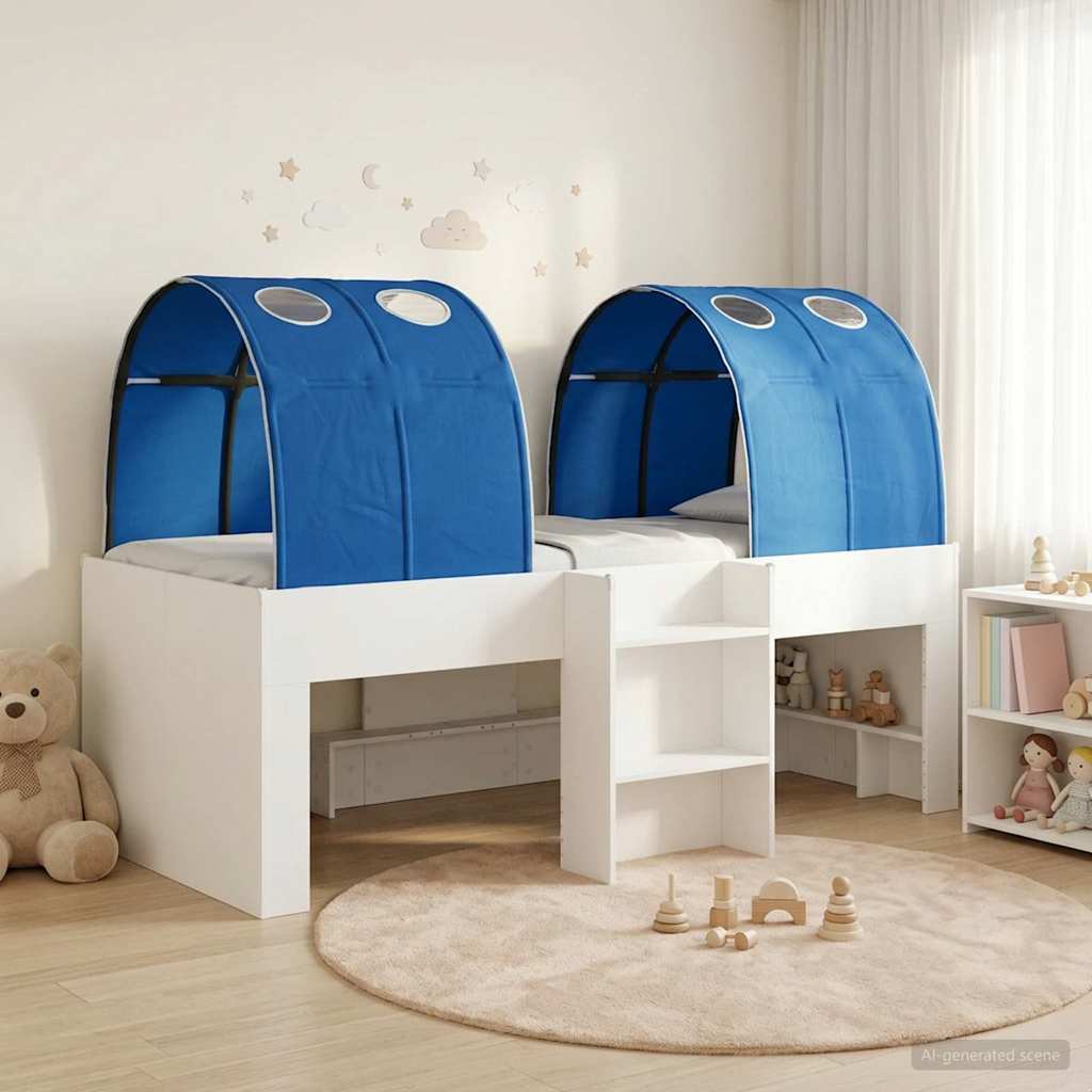 Bed with Tunnel 3 pcs White and Blue Engineered Wood