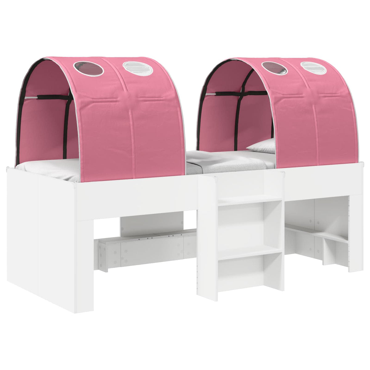 Bed with Tunnel 3 pcs White and Pink Engineered Wood