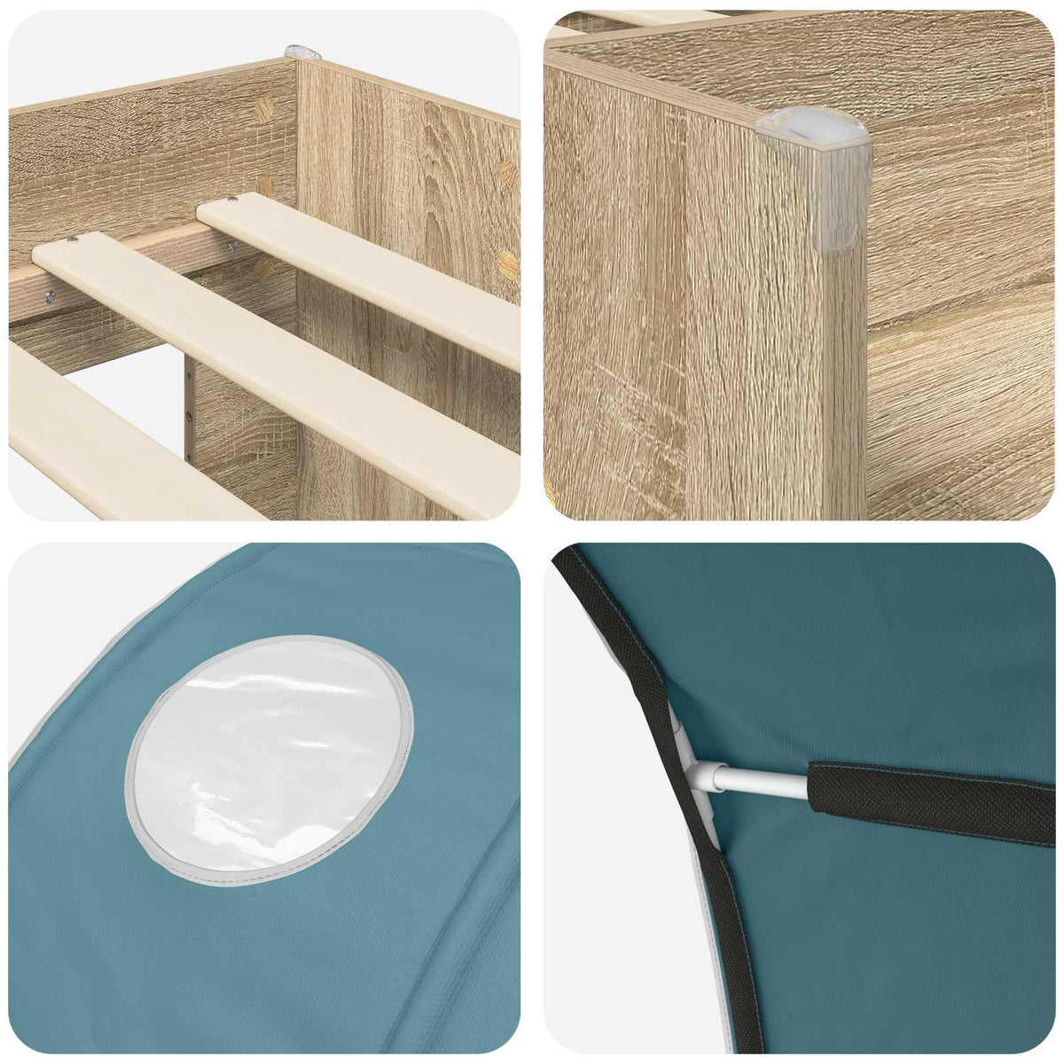 Bed with Tunnel 3 pcs Sonoma and Light Blue Engineered Wood