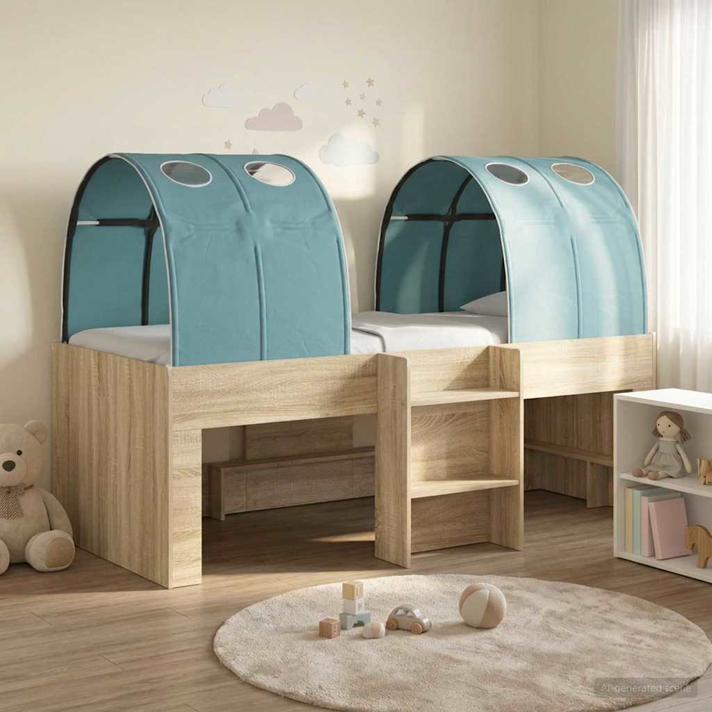 Bed with Tunnel 3 pcs Sonoma and Light Blue Engineered Wood