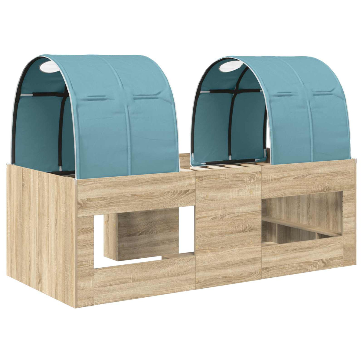 Bed with Tunnel 3 pcs Sonoma and Light Blue Engineered Wood