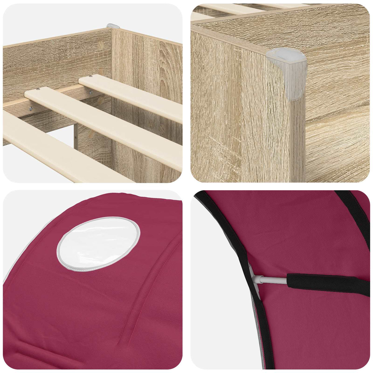 Bed with Tunnel 3 pcs Sonoma and Red Engineered Wood