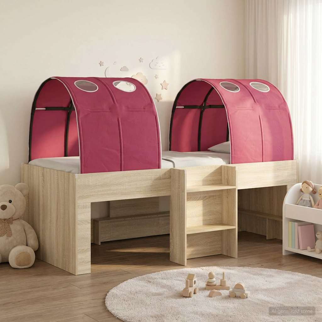Bed with Tunnel 3 pcs Sonoma and Red Engineered Wood