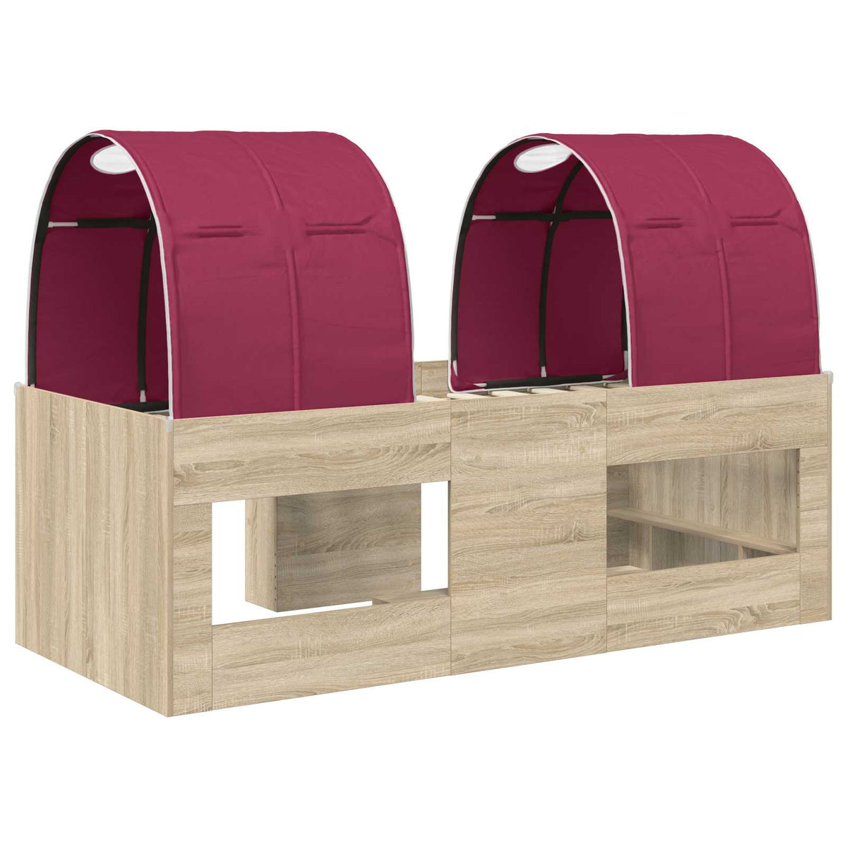 Bed with Tunnel 3 pcs Sonoma and Red Engineered Wood