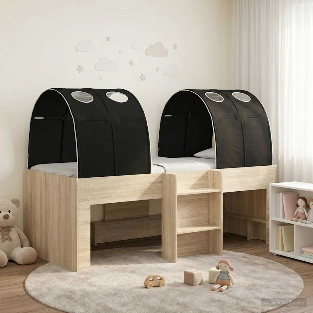 Bed with Tunnel 3 pcs Sonoma and Black Engineered Wood