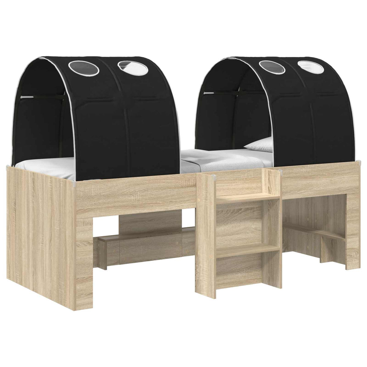 Bed with Tunnel 3 pcs Sonoma and Black Engineered Wood