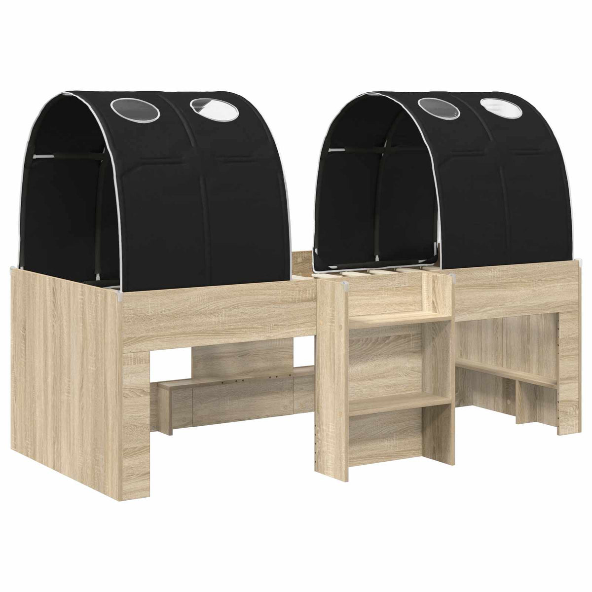 Bed with Tunnel 3 pcs Sonoma and Black Engineered Wood