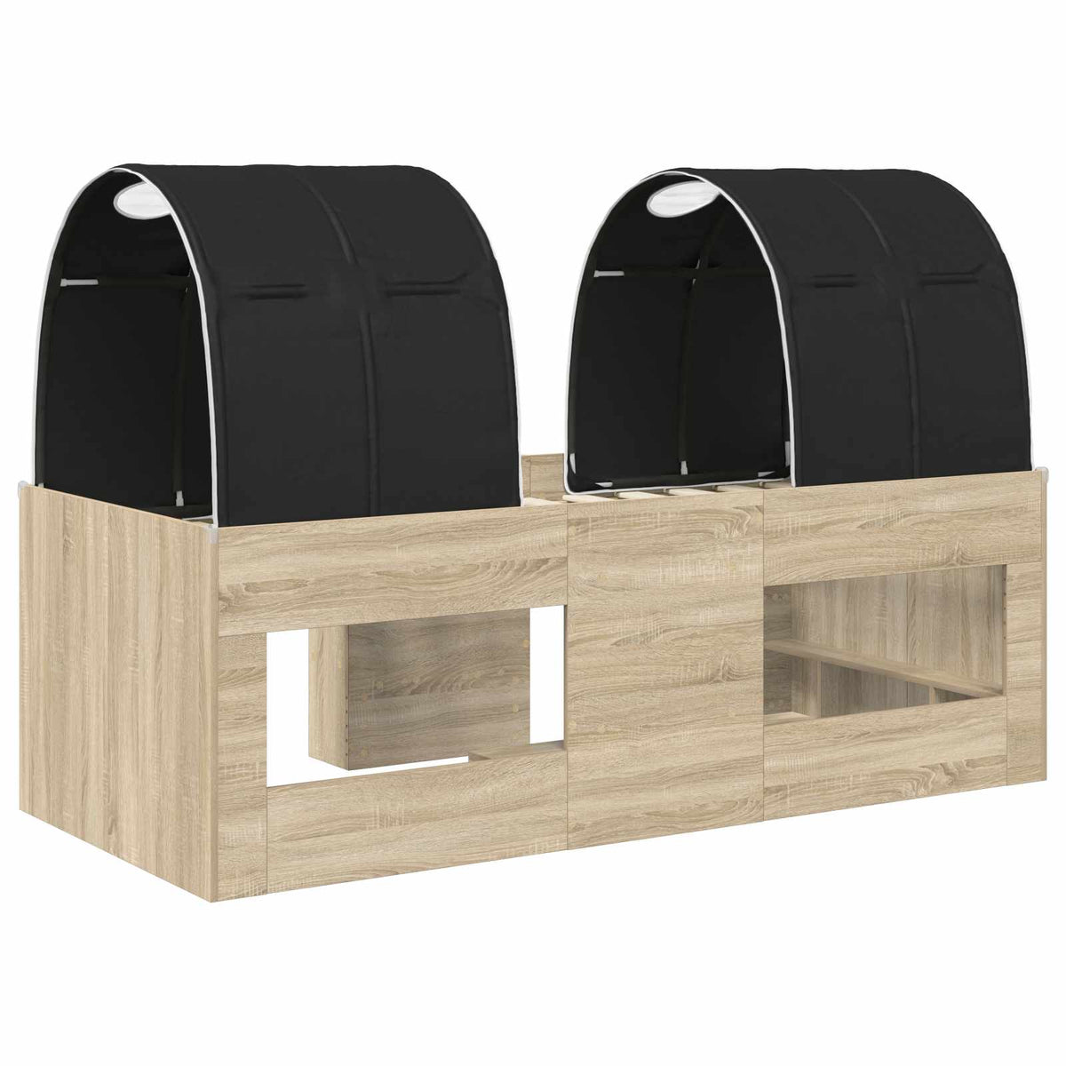 Bed with Tunnel 3 pcs Sonoma and Black Engineered Wood