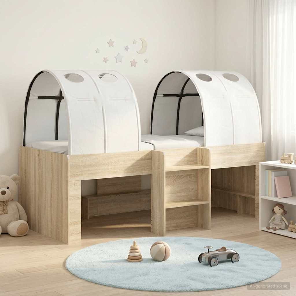 Bed with Tunnel 3 pcs Sonoma and White Engineered Wood
