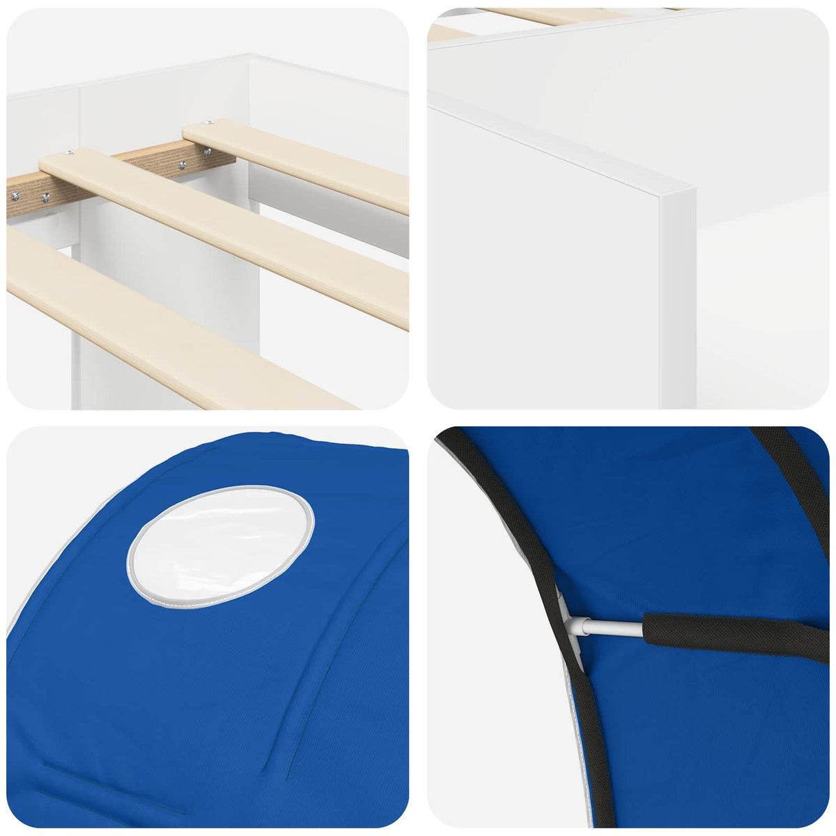 Bed with Tunnel with Shelf 3 pcs White and Blue Engineered Wood