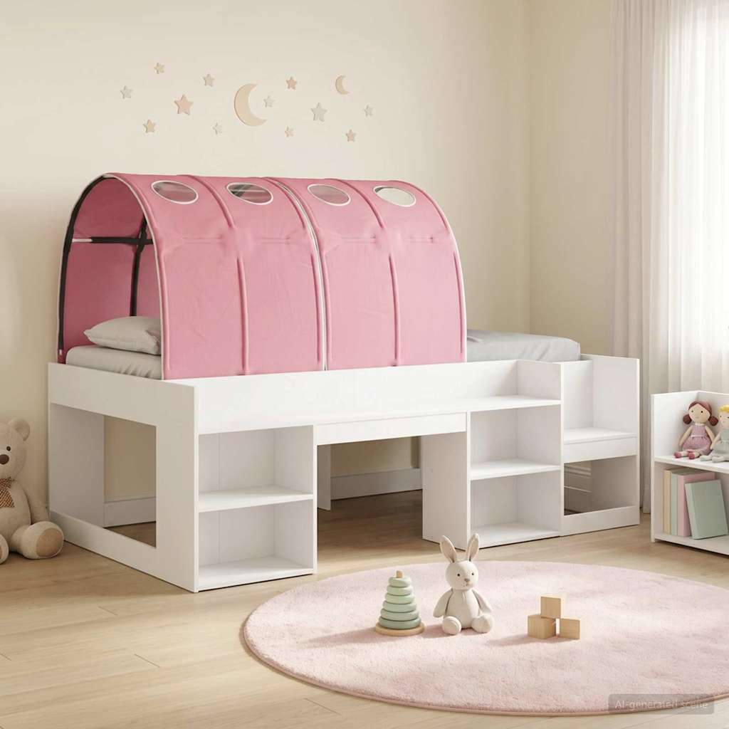 Bed with Tunnel with Shelf 3 pcs White and Pink Engineered Wood
