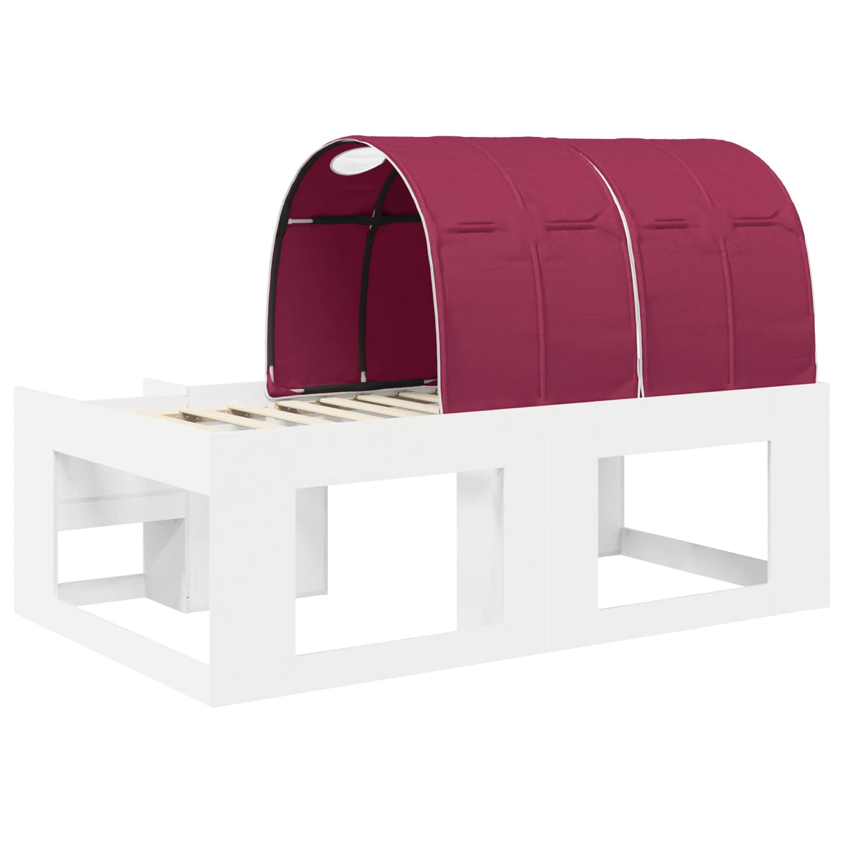 Bed with Tunnel with Shelf 3 pcs White and Red Engineered Wood