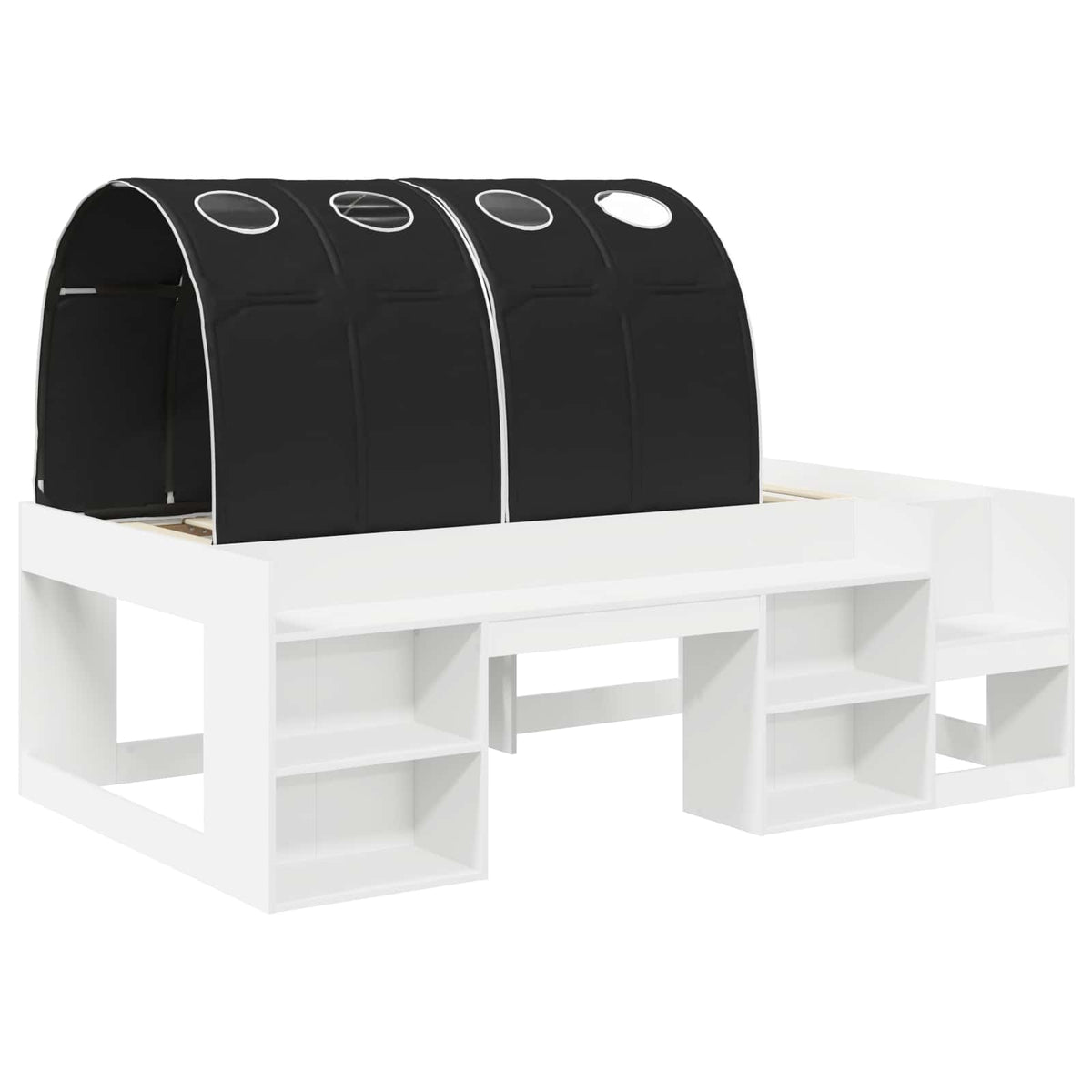 Bed with Tunnel 3 pcs White and Black Engineered Wood