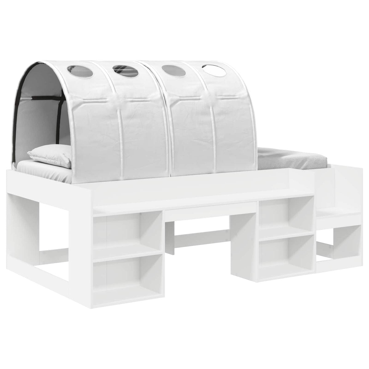 Bed with Tunnel with Shelf 3 pcs White Engineered Wood