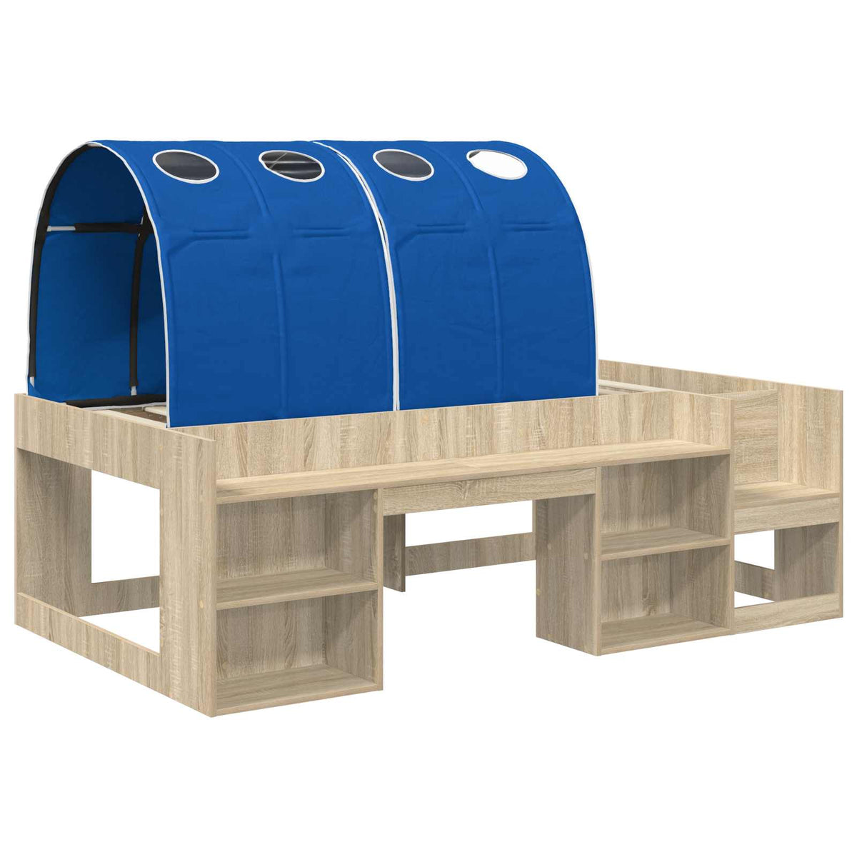 Bed with Tunnel 3 pcs Sonoma Oak and Blue Engineered Wood