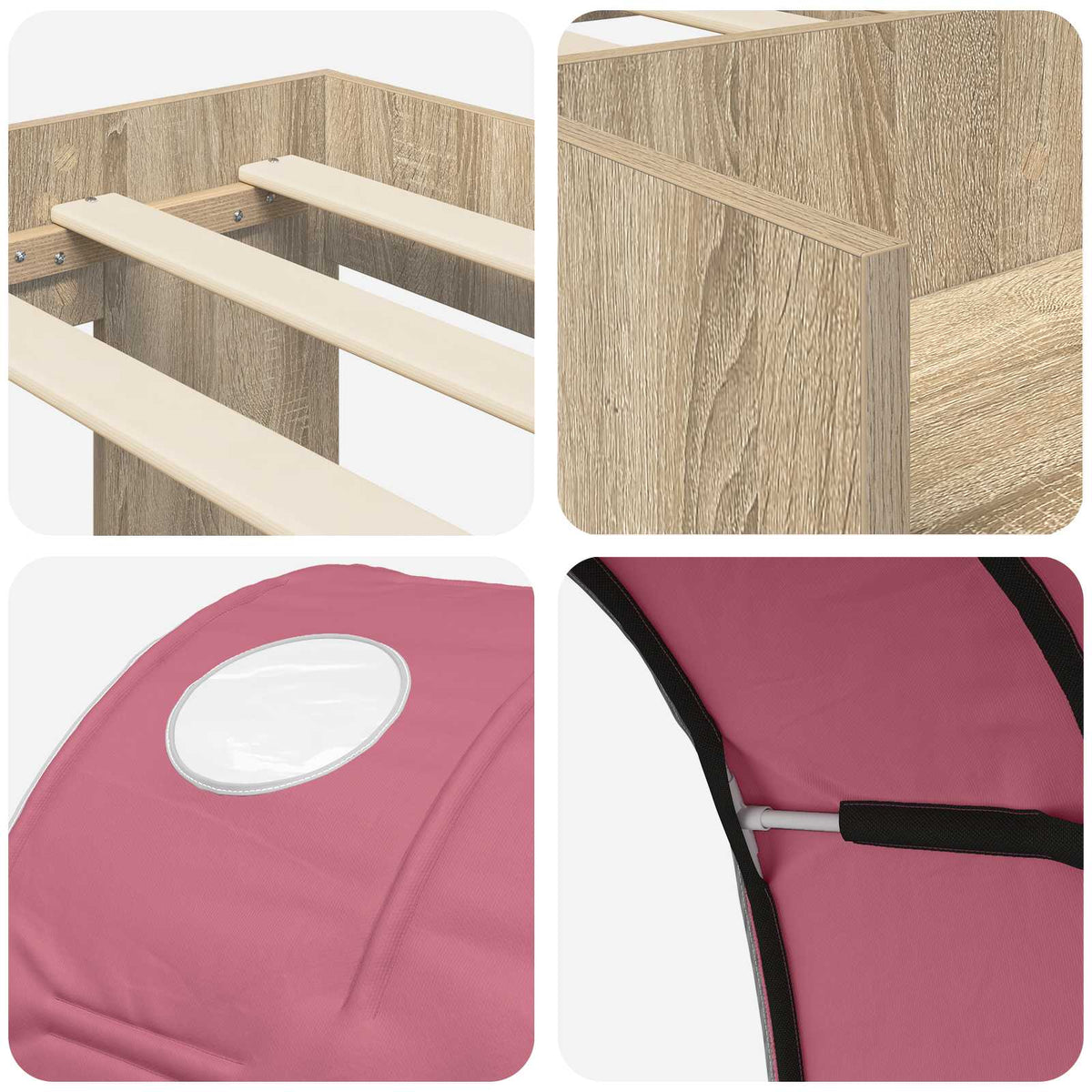 Bed with Tunnel 3 pcs Sonoma Oak and Pink Engineered Wood