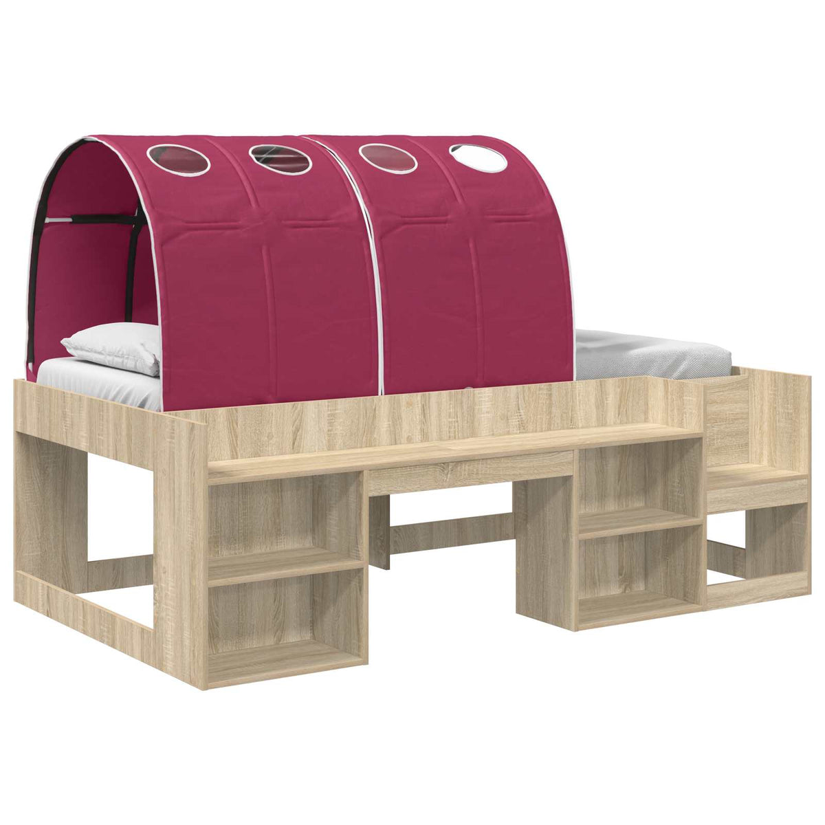 Bed with Tunnel 3 pcs Sonoma Oak and Red Engineered Wood