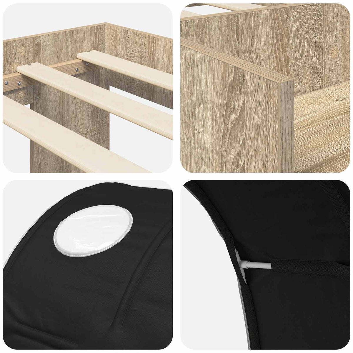 Bed with Tunnel 3 pcs Sonoma Oak and Black Engineered Wood