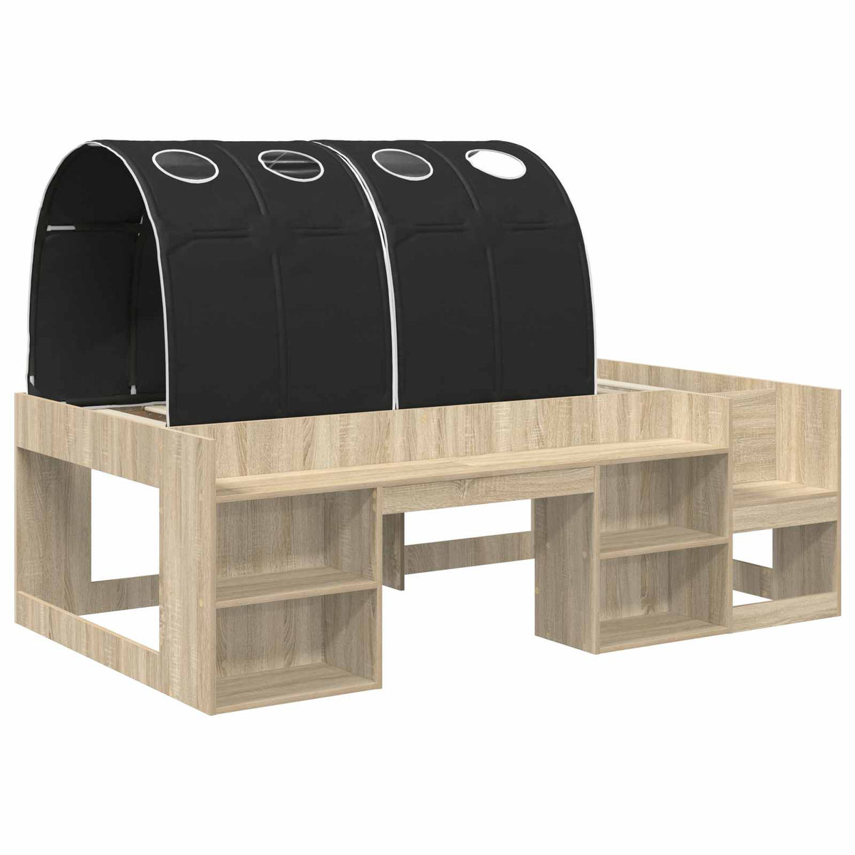 Bed with Tunnel 3 pcs Sonoma Oak and Black Engineered Wood