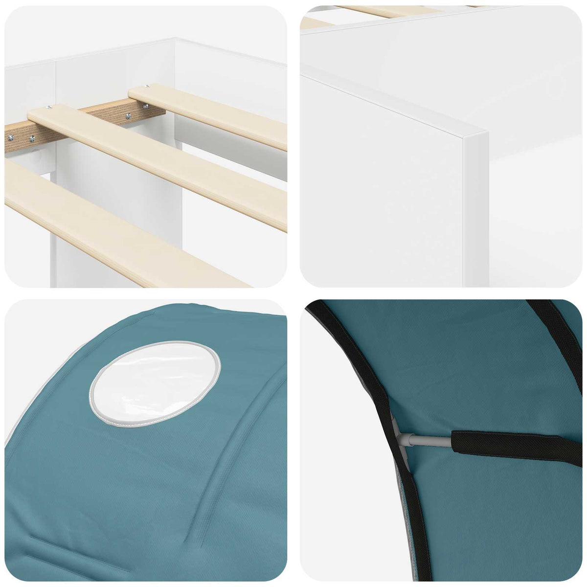 Kids'High Bed Frame with Storage 3 pcs White and Light Blue