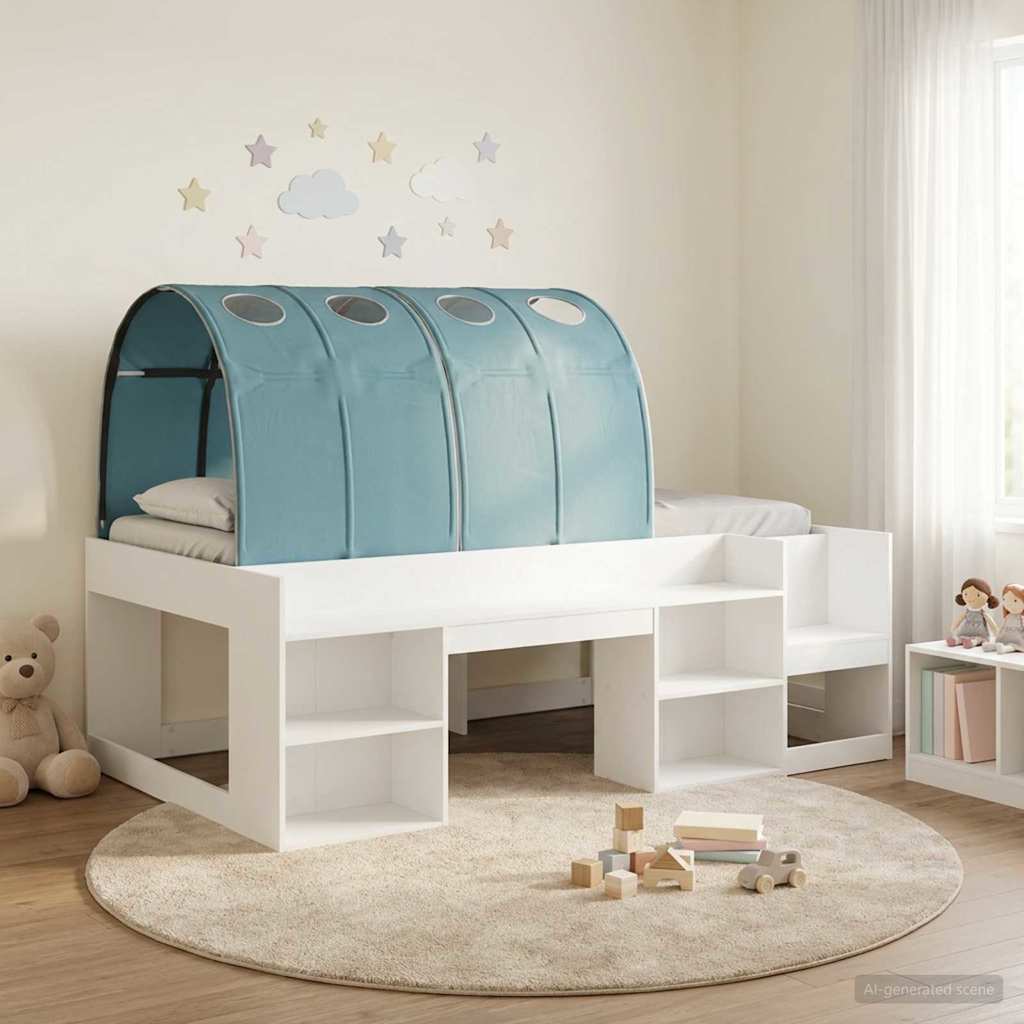 Kids'High Bed Frame with Storage 3 pcs White and Light Blue