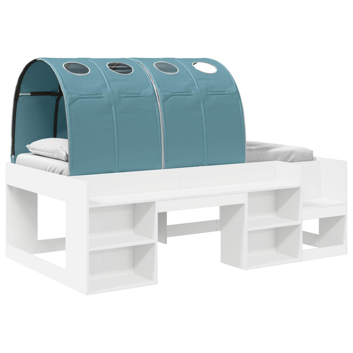 Kids'High Bed Frame with Storage 3 pcs White and Light Blue