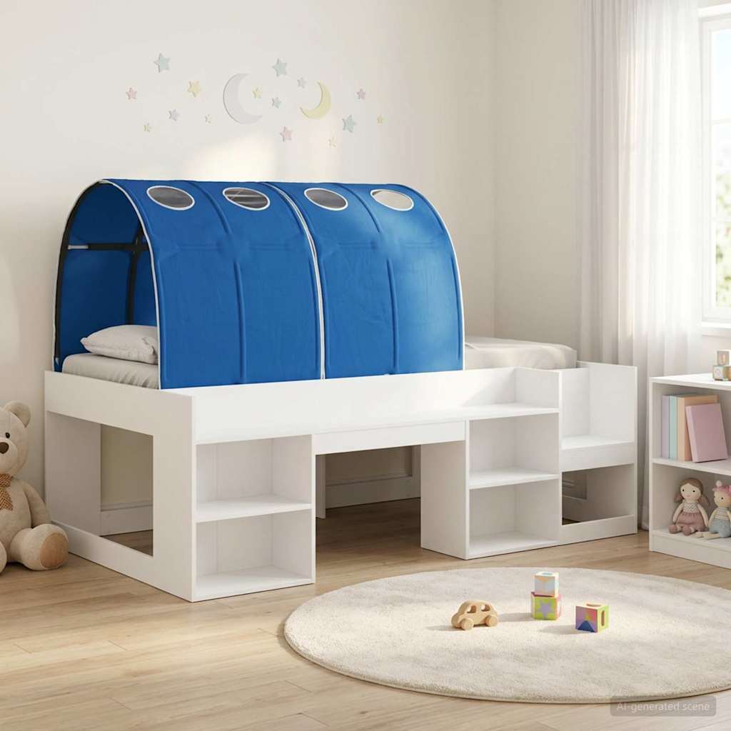 Kids'High Bed Frame with Storage 3 pcs White and Blue
