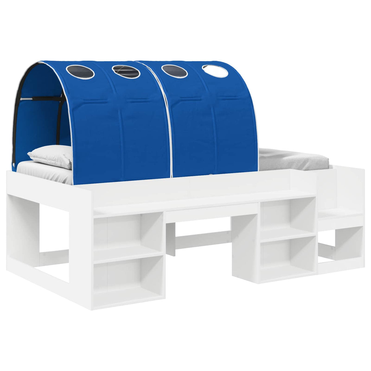 Kids'High Bed Frame with Storage 3 pcs White and Blue
