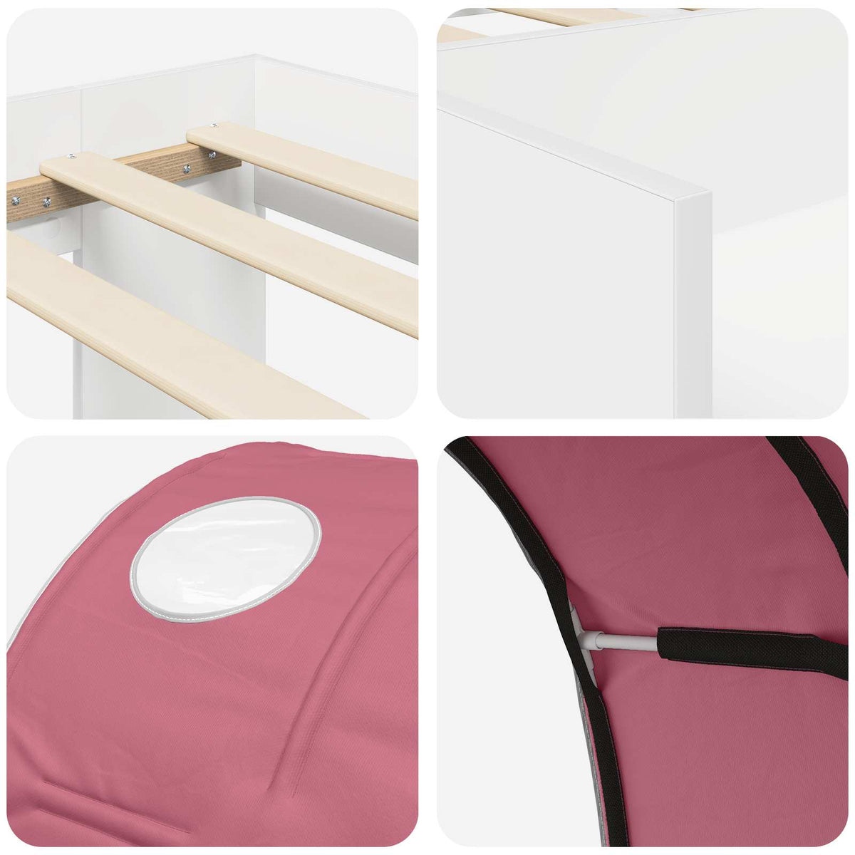 Kids'High Bed Frame with Storage 3 pcs White and Pink