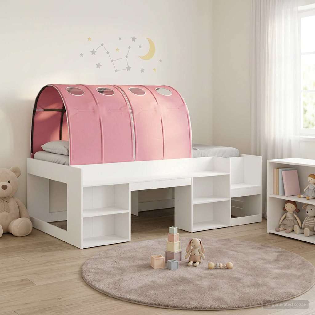 Kids'High Bed Frame with Storage 3 pcs White and Pink