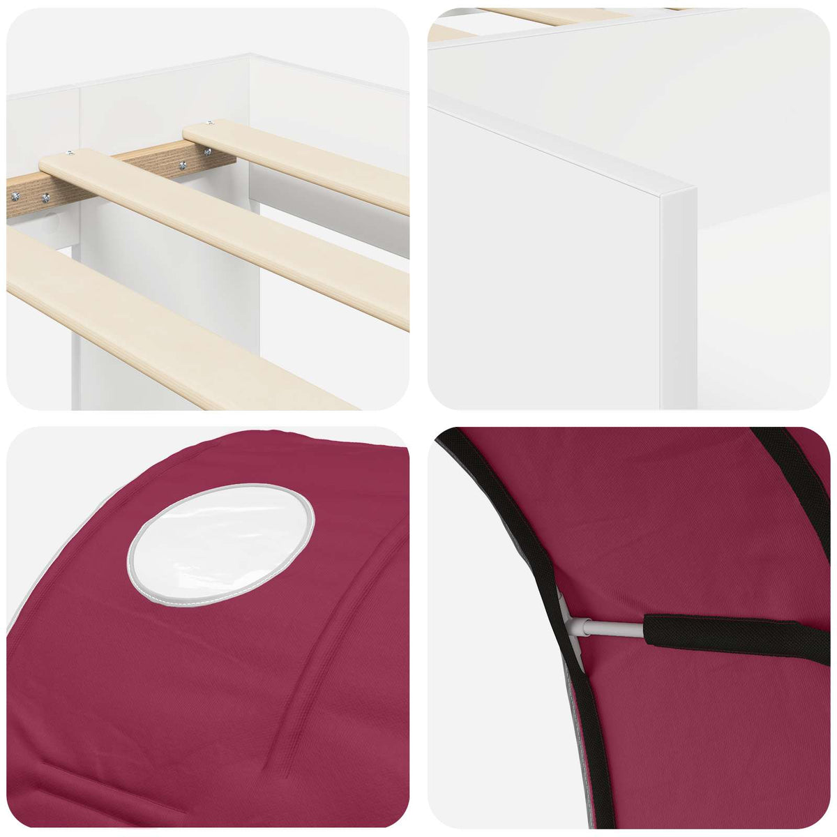 Kids'High Bed Frame with Storage 3 pcs White and Red
