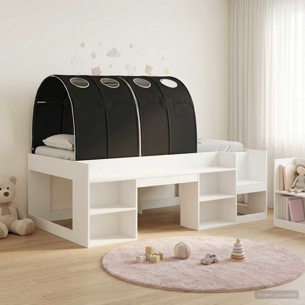 Kids'High Bed Frame with Storage 3 pcs White and Black
