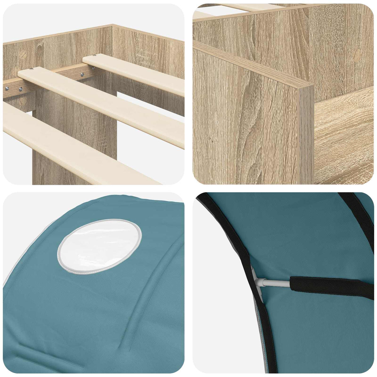 Kids'High Bed Frame with Storage 3 pcs Engineered Wood