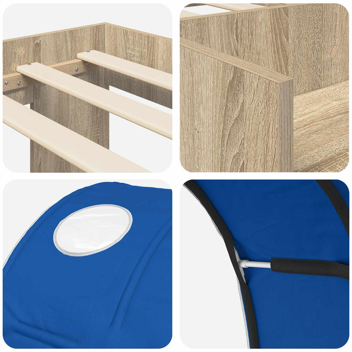 Kids'High Bed Frame with Storage Sonoma Oak and Blue