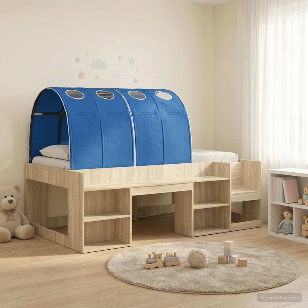 Kids'High Bed Frame with Storage Sonoma Oak and Blue