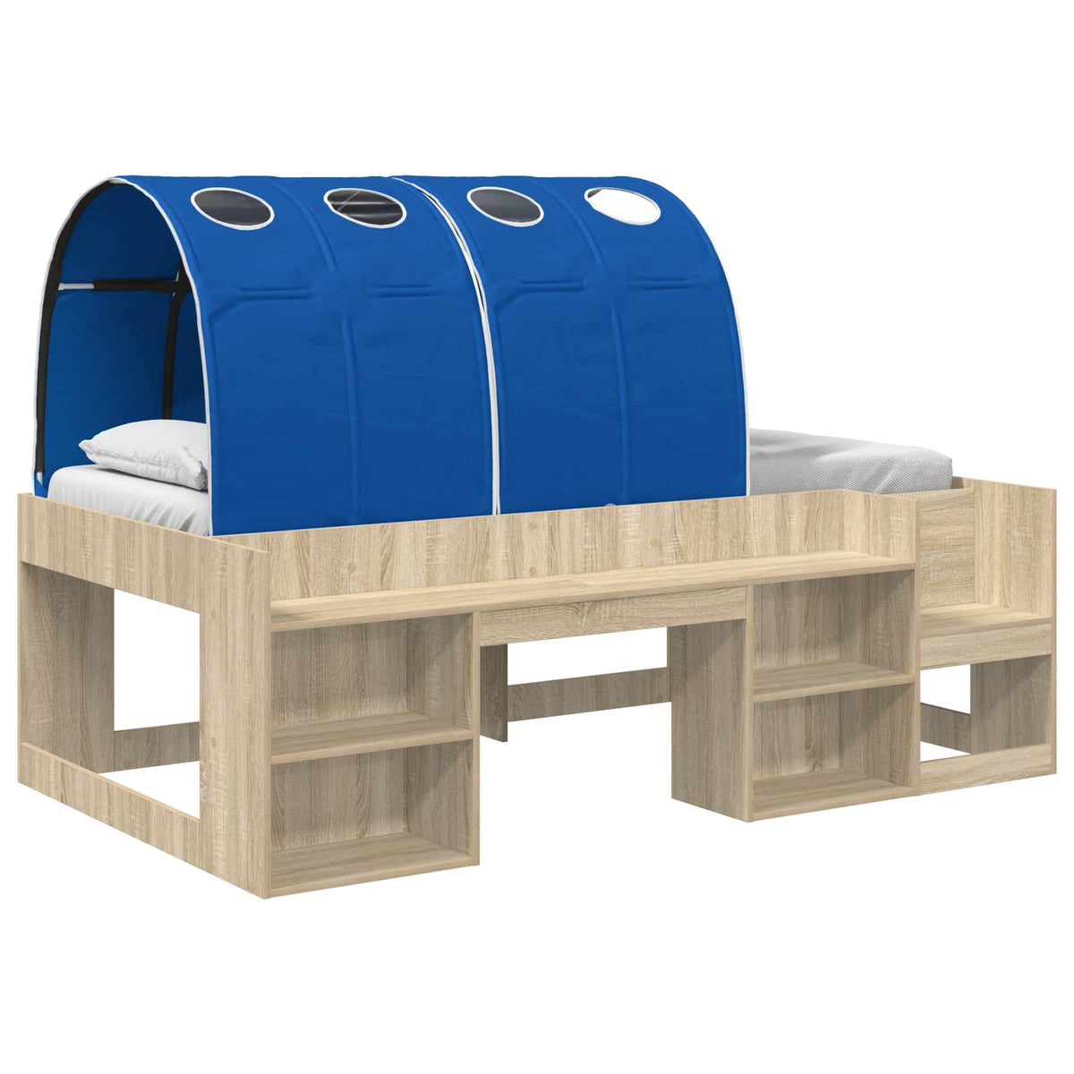Kids'High Bed Frame with Storage Sonoma Oak and Blue