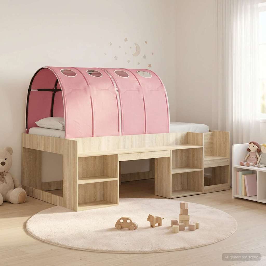 Kids'High Bed Frame with Storage 3 pcs Sonoma Oak and Pink