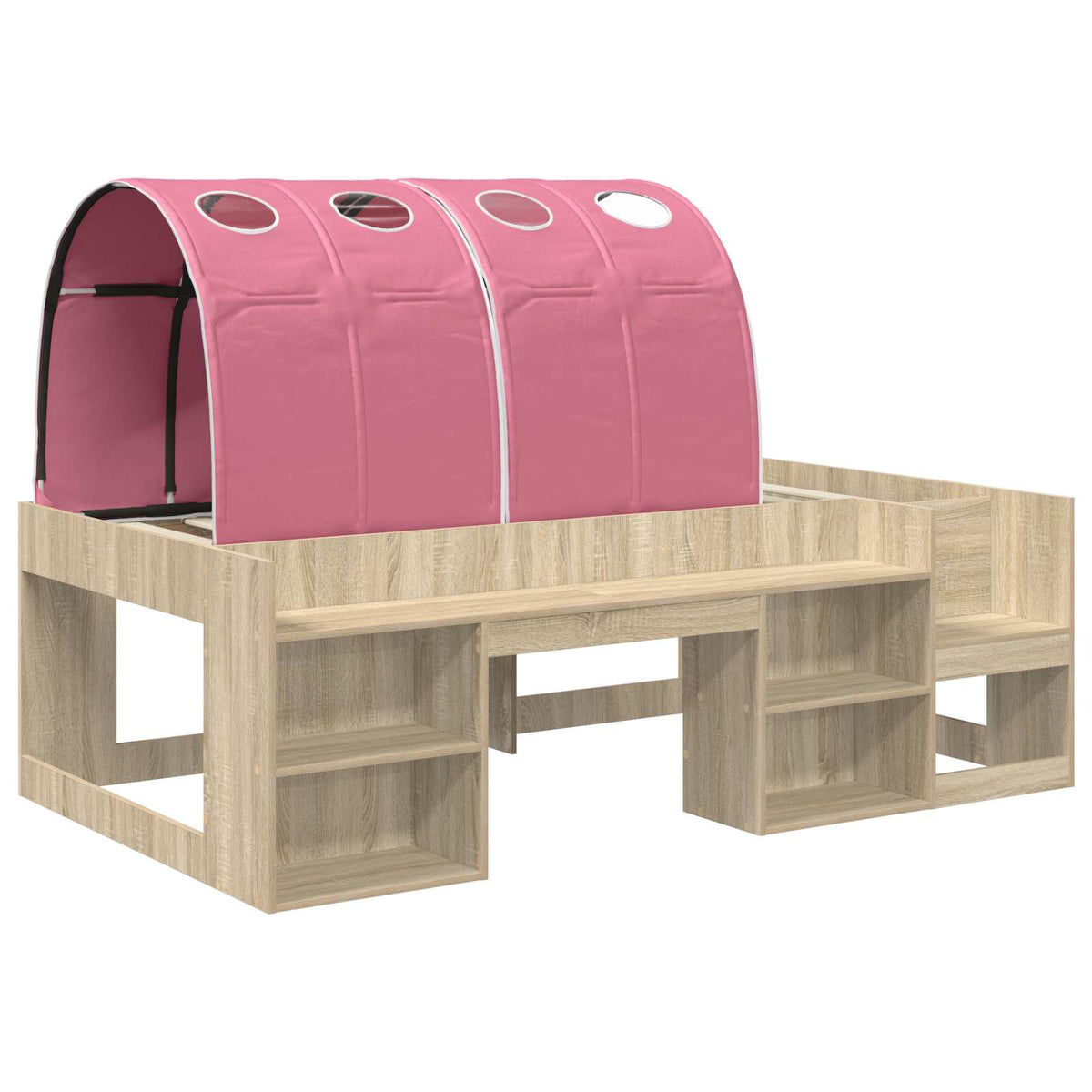 Kids'High Bed Frame with Storage 3 pcs Sonoma Oak and Pink