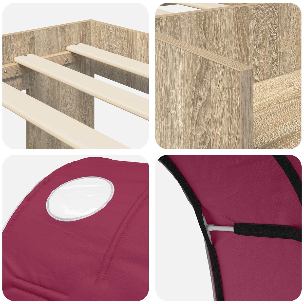 Kids'High Bed Frame with Storage 3 pcs Sonoma Oak and Red