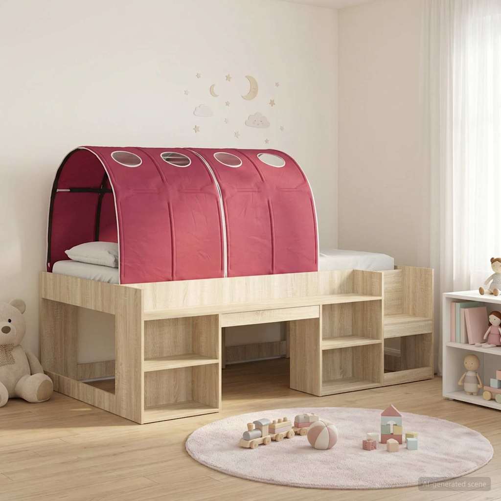 Kids'High Bed Frame with Storage 3 pcs Sonoma Oak and Red