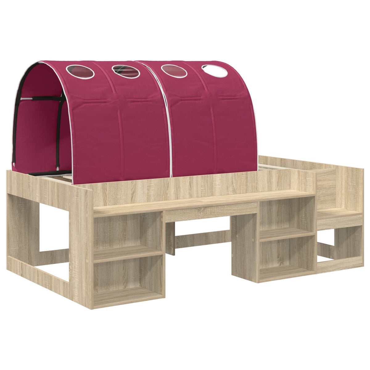 Kids'High Bed Frame with Storage 3 pcs Sonoma Oak and Red