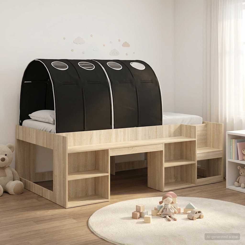 Kids'High Bed Frame with Storage 3 pcs Sonoma Oak and Black