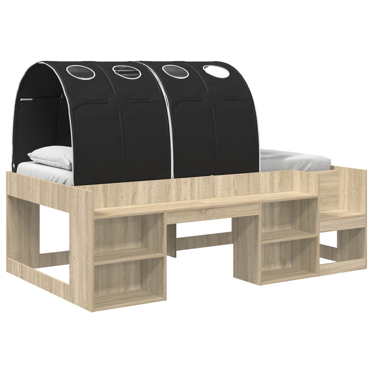 Kids'High Bed Frame with Storage 3 pcs Sonoma Oak and Black