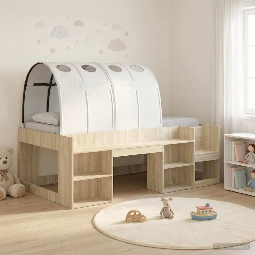 Kids'High Bed Frame with Storage 3 pcs Sonoma Oak and white