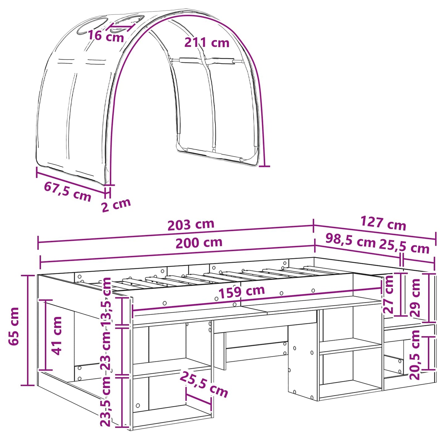 Bed Frame with Tunnel 3 pcs White and Red Engineered Wood