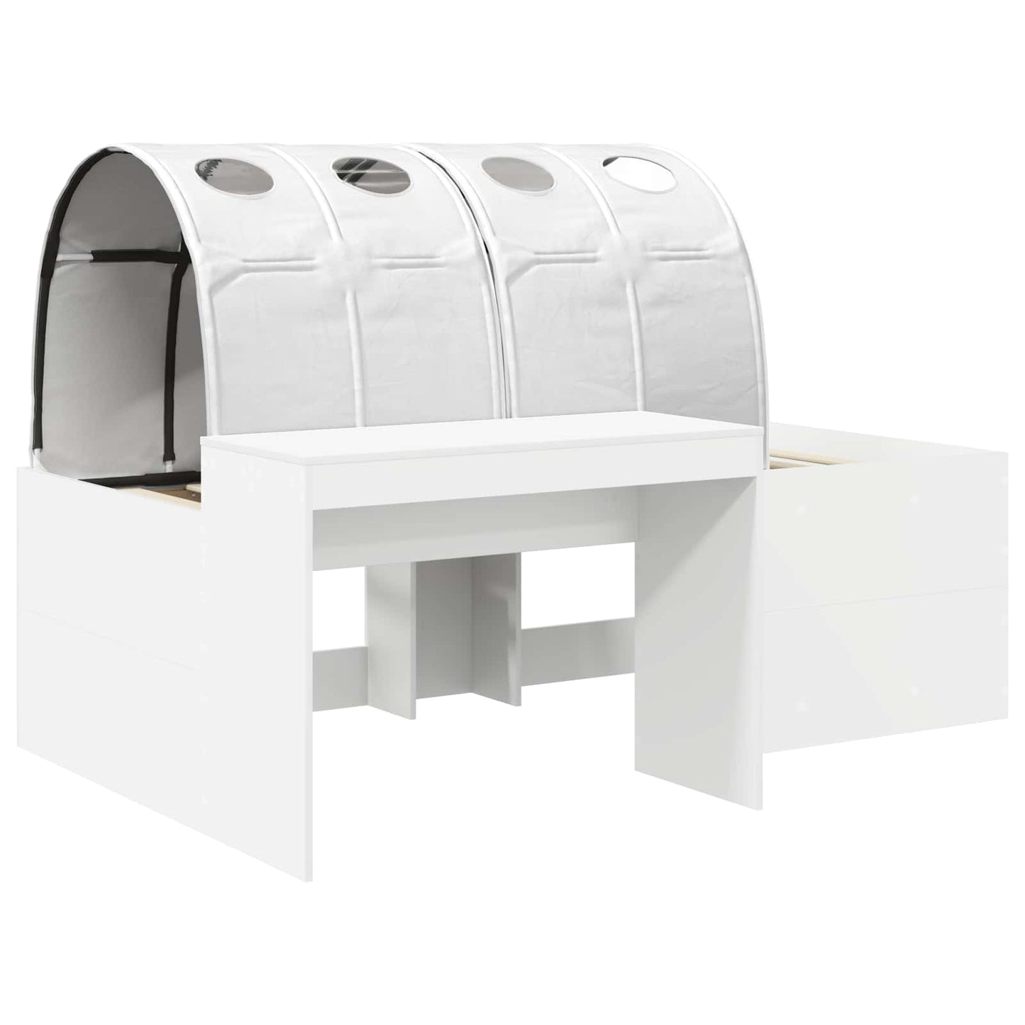 Bed Frame with Tunnel with Shelf 3 pcs White Engineered Wood