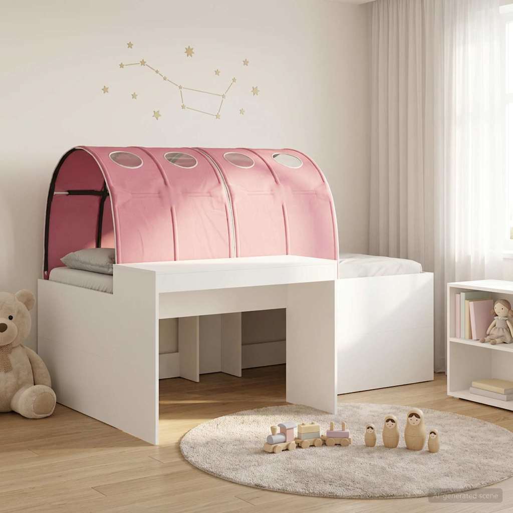 Bed with Tunnel 3 pcs White and Pink Engineered Wood