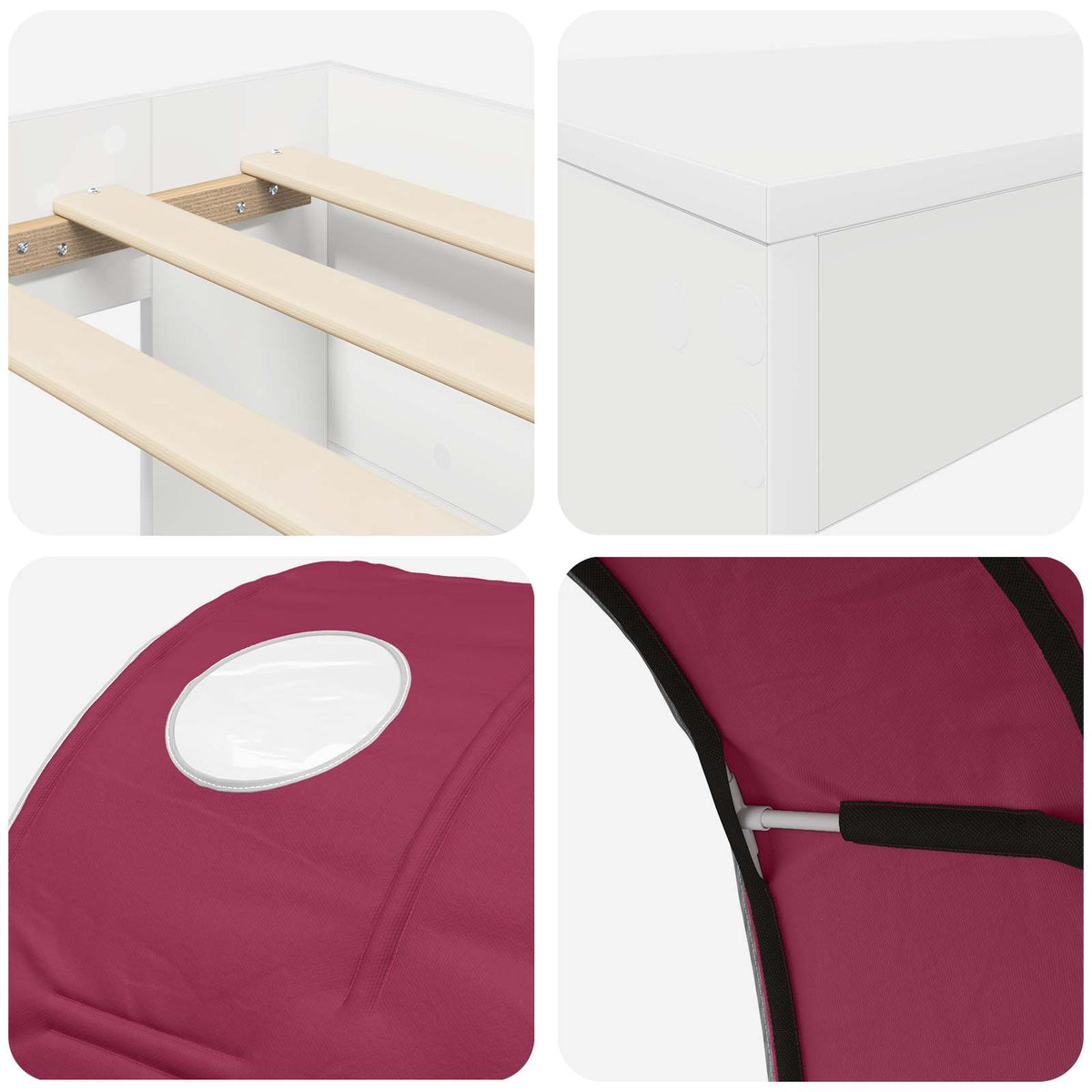 Bed with Tunnel 3 pcs White and Red Engineered Wood