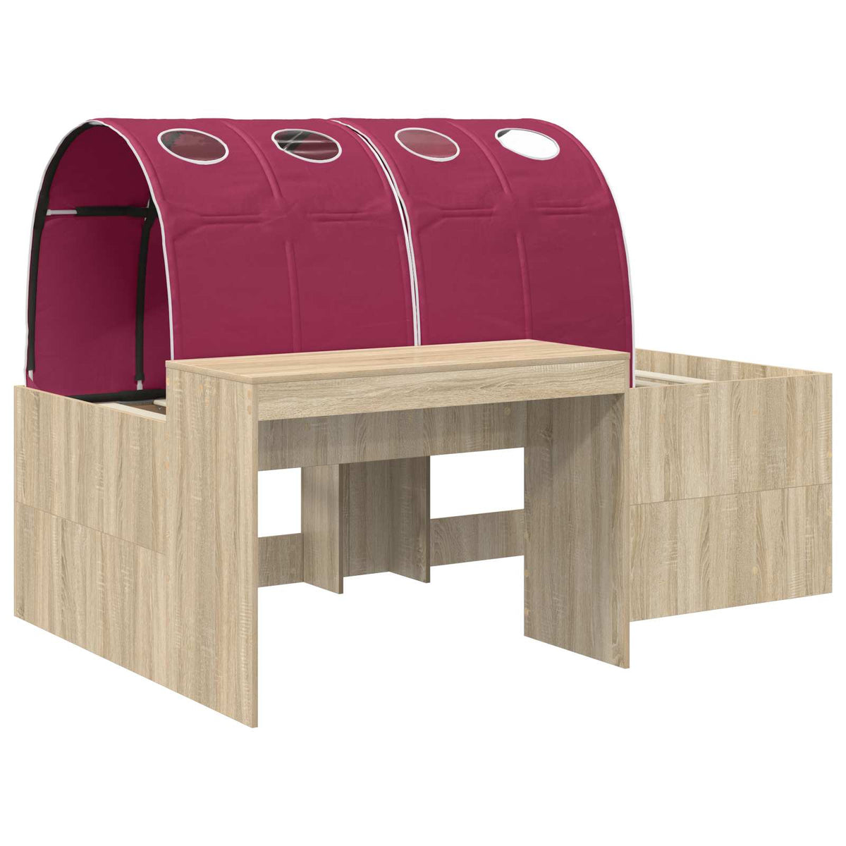 Bed with Tunnel 3 pcs Sonoma Oak and Red Engineered Wood